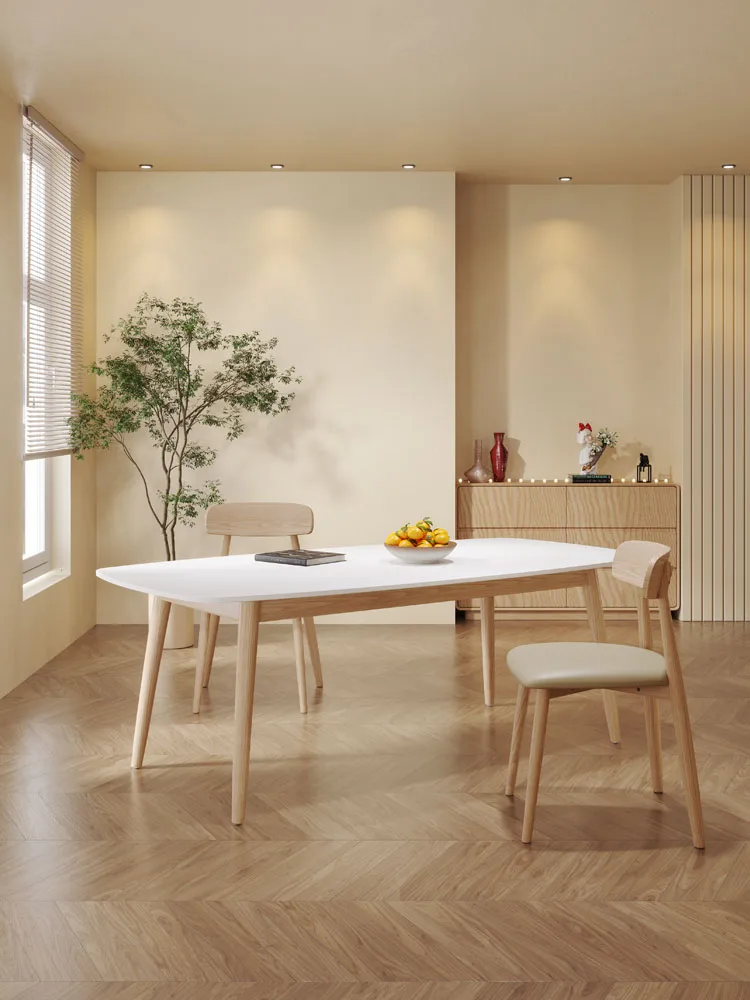 

Обеденный стол из чистого белого дерева в форме живота, современный минималистичный обеденный стол и стул из массива дерева в кремовом стиле