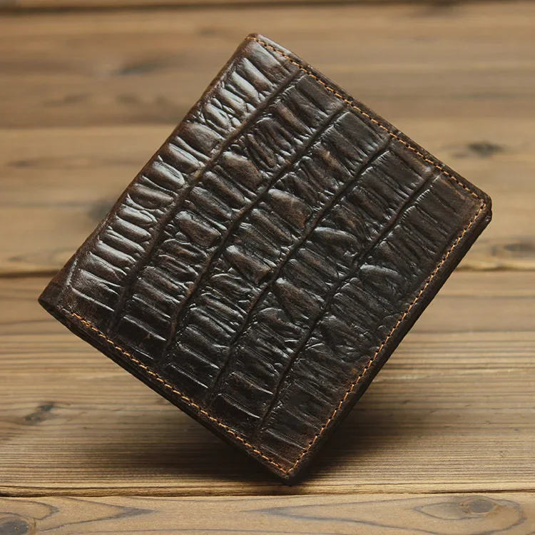 Crocodile Pattern Genuine Leather Wallets for Men Clutch and Purse Small Bifold Wallet Clamp Wallet for Men