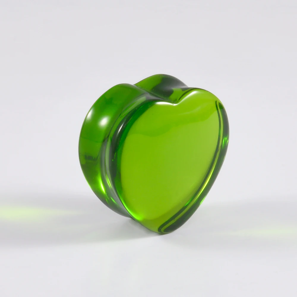 Emerald Heart Glass Ear Tunnels & Plugs Set