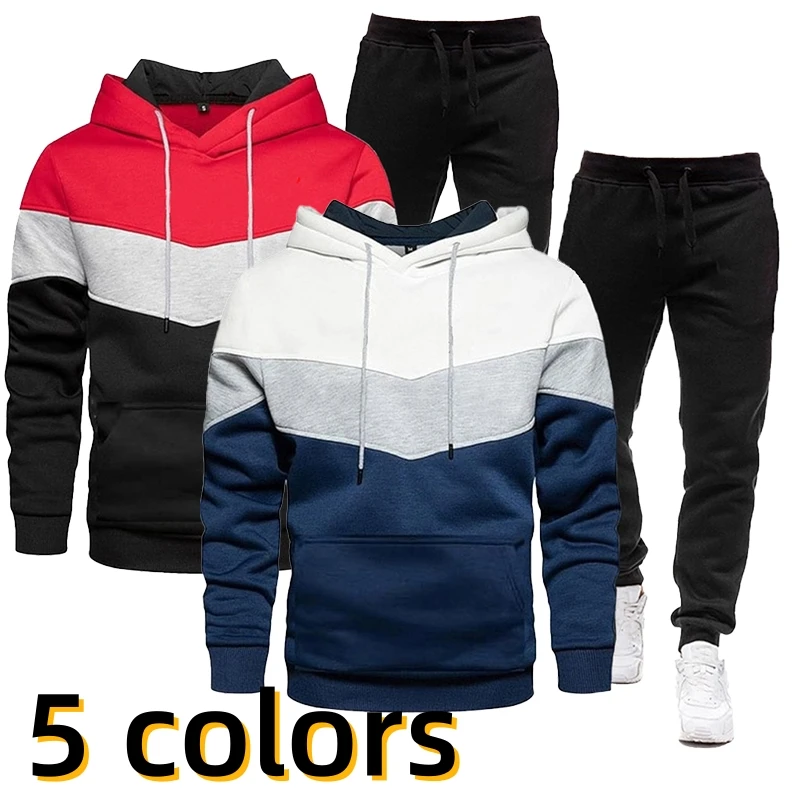 New Sportswear Men's casual sports suit two-piece tricolor patchwork hoodie Hoodie+trousers S-4XL tushi tactical belt metal buckle quick release elastic belt casual tooling training belt men s trousers belt sports accessories