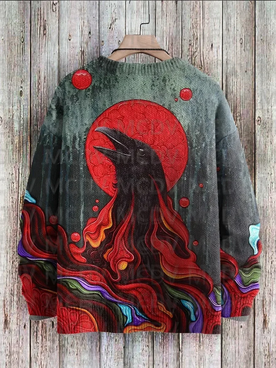 Raven Crow Art Pattern Print Casual Knit Pullover Sweatshirt Men's For Women's Pullover