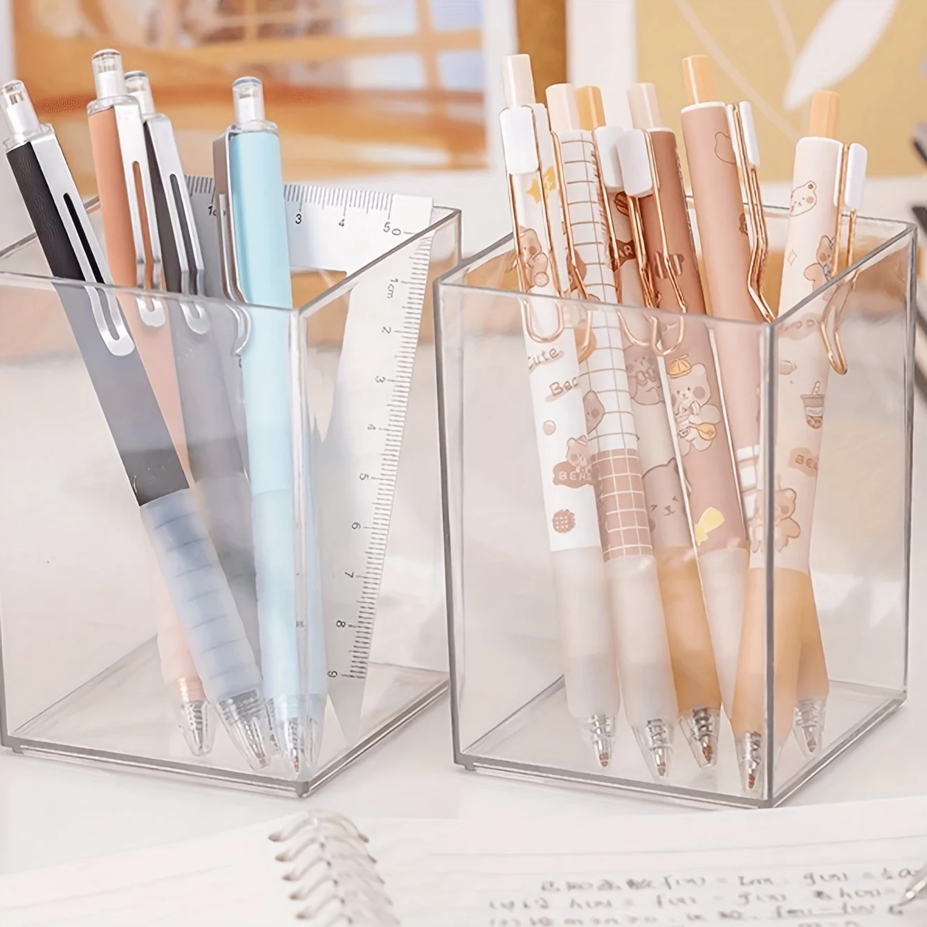 1/2pcs Acrylic Square Pen Holder, Minimalist Clear Desk Organizer for Pens, Pencils, and Stationery, Home, and Office Use 4