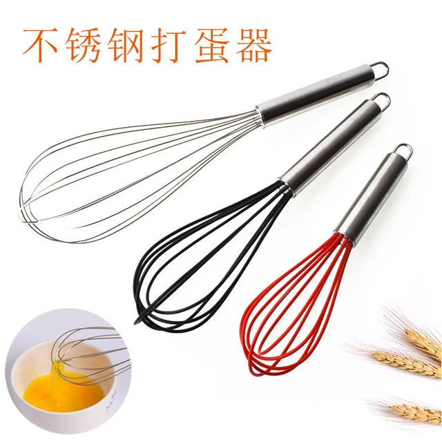 Walfos 8.5 Red Silicone Whisk Stainless Steel Wire Whisk Heat Resistant  Kitchen Whisks for Non-Stick Cookware Balloon Egg - AliExpress