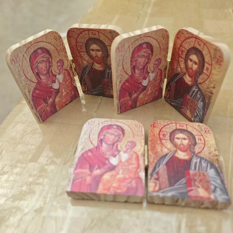 Wood Icon Decoration Wood Icon Plaque Christ The Teacher And Virgin Of Kazan Catholic Orthodox Icon Diptych For Travel Home Display Religious Gift