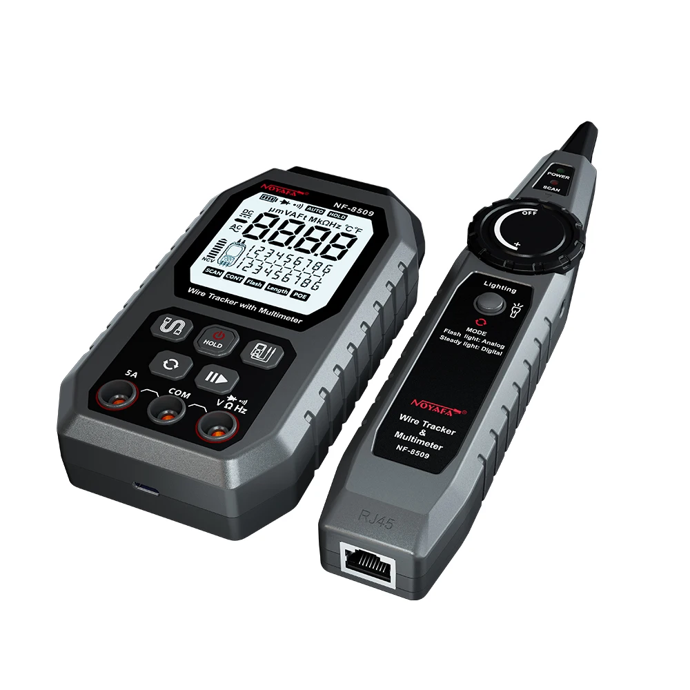 NOYAFA NF-8508 Tester Per Cavi Di Rete Misuratore Di Cavi Ottici Tracer LCD Digale Ricaricabile Linea Di Rete Finder Filo PoE Checker