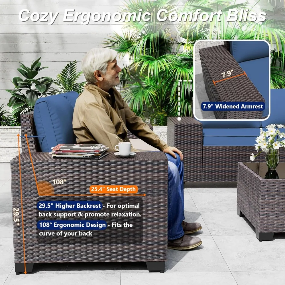 13-piece outdoor patio sectional sofa set with 43-inch propane gas fire pit table in pe wicker rattan style