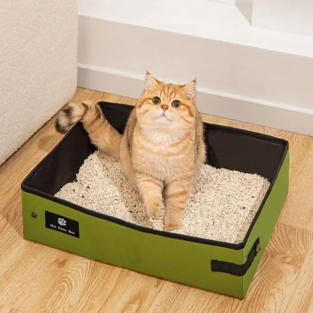 Easy To Clean Waterproof Portable Cat Litter Box Folding Reusable Pet Garbage Bin Oxford Cat Litter Potty Apartment