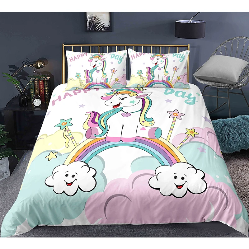 JOKITA Copripiumino Matrimoniale Bambino Arcobaleno Biancheria da Letto  Morbida Traspirante Microfibra Set Copripiumino Bambino Arcobaleno