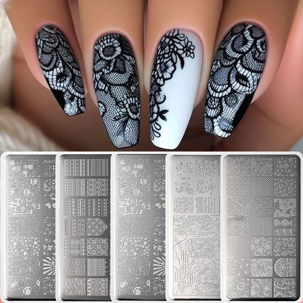 1PC 12*6cm 잎 꽃 기하학 라인 디자인 스탬핑 플레이트 하트 러브 발렌타인 템플릿 플레이트 몰드 네일 아트 스텐실 도구 *