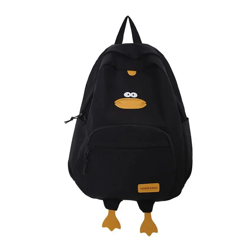 Cute Women Backpack Nylon Cartoon Duck Kawaii Middle School Students Bags for Teenage Girls Solid Color Bookbags Casual Sackpack