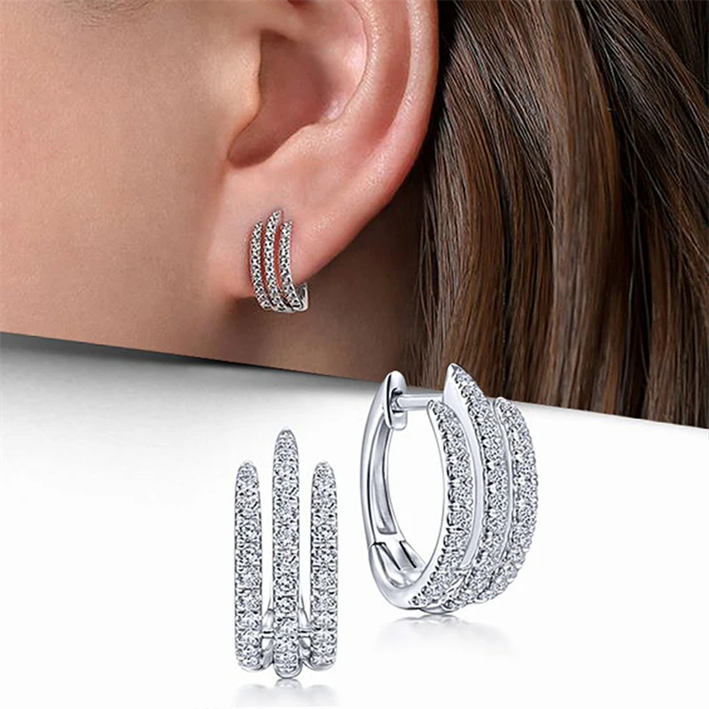 White 14 Karat Small Hoop Diamond Hoop Earrings With 0.50Tw Round G/H  Si1-Si2 Diamonds