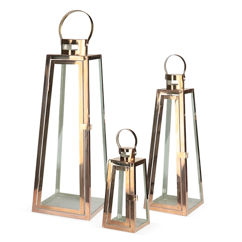 Nordik Nocturne Tempat Lilin Logam Kaca Emas Mewah Modern Tahan Angin Lentera Lilin Lamiony Szklane Tongkat Lilin Emas