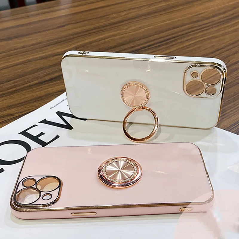 Diamonds Finger Ring Holde Stativ Fodral Fo Samsung Galaxy S24Ulta S23 S21 FE S22Plus S10 S20 S8 S9 Plating Backet_voghion.com