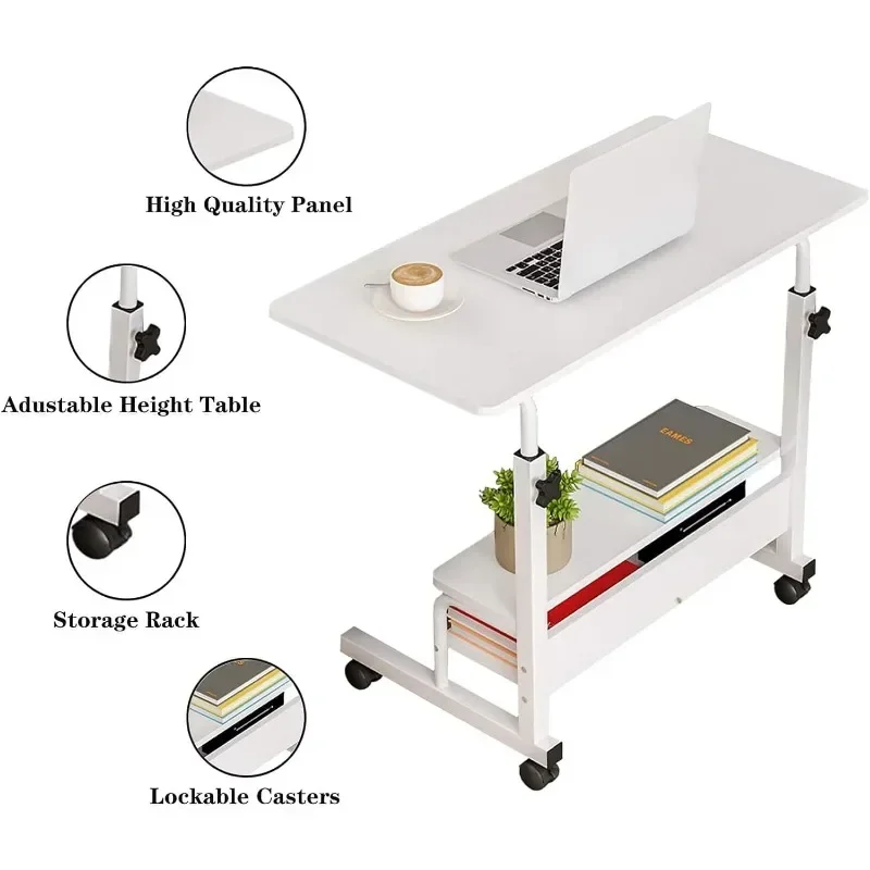 Adjustable Height Mobile Computer Desk for Small Space Rolling Writing with Wheels Corner Home Office Study 4