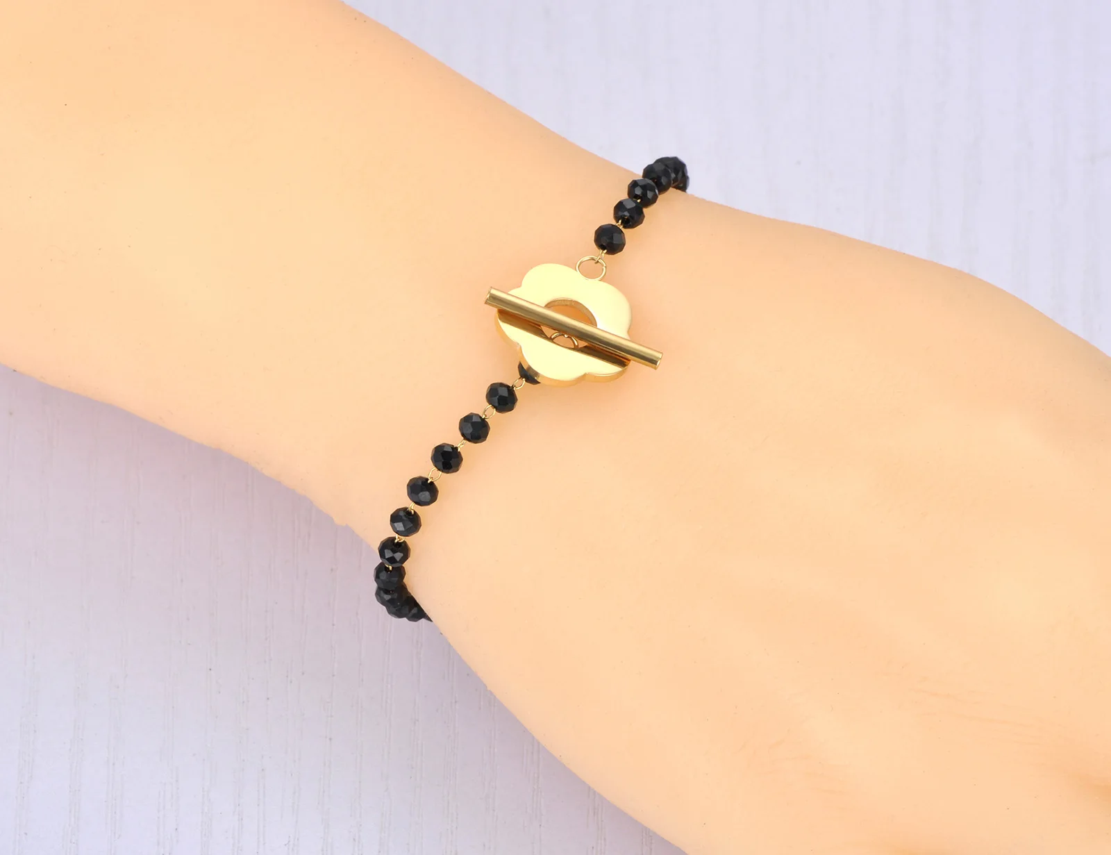 Lokaer Mode Schwarz CZ Kristall Charme Halsketten Für Frauen Edelstahl Weiße Perle Link Kette Böhmischen Strand Halskette N22083_voghion.com