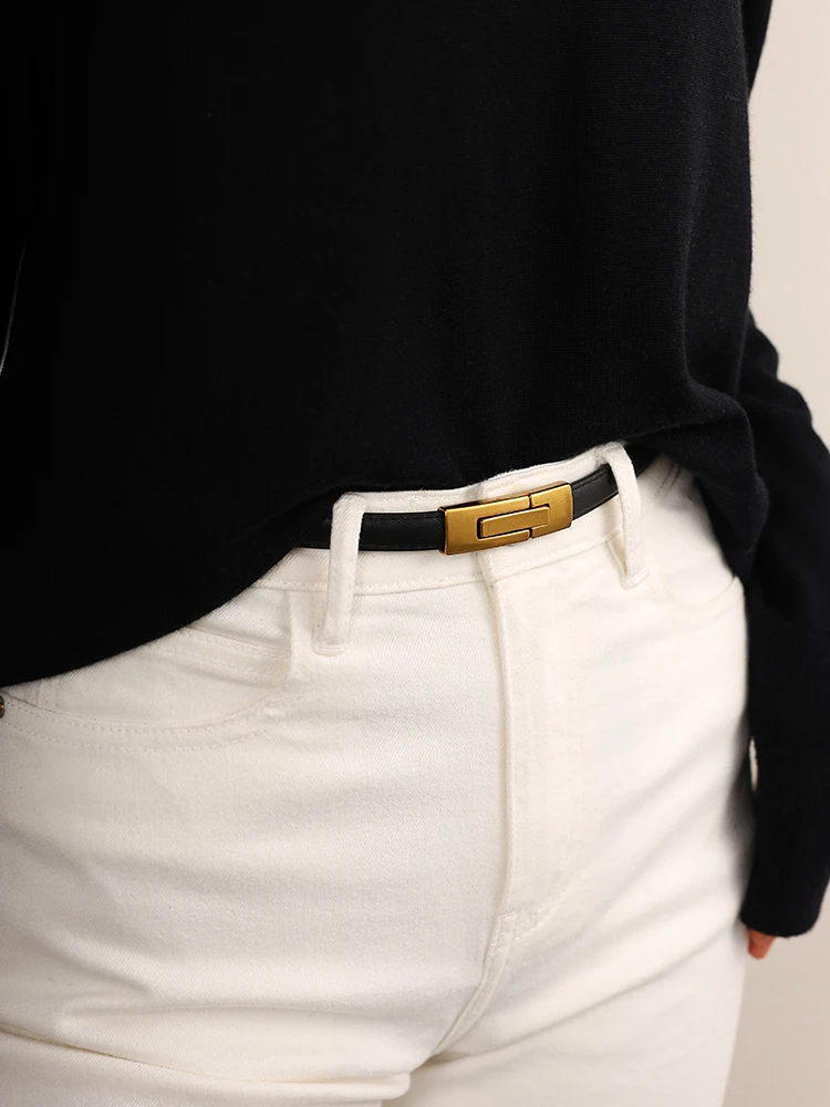 Trend iger Damen Skinny Gürtel Gold/Silber Schnalle Bund verstellbarer dünner Hüftgurt für Kleid Jeans Mantel Echt ledergürtel