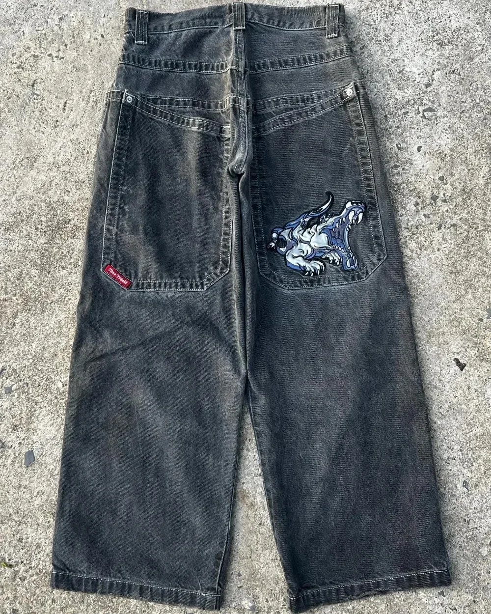 남성용 힙합 하라주쿠 자수 JNCO 청바지, Y2K 스타일 레트로 데님 바지, 캐주얼 스트리트웨어, 헐렁한 하이 웨이스트 와이드 레그 바지, 신제품