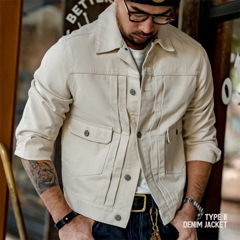 

Madden Workwear American Second-Generation Amikaki Beige Washed Denim Jacket For Men's Autumn Trend