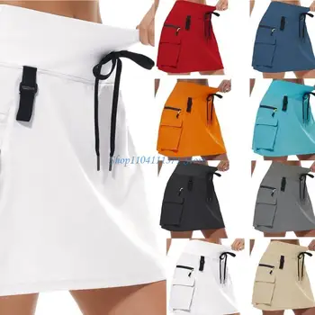 P9FC Flexible Athletic Short Skirt Elasticized Waist Secure Pocket Design Multipurpose Skort For Running Office