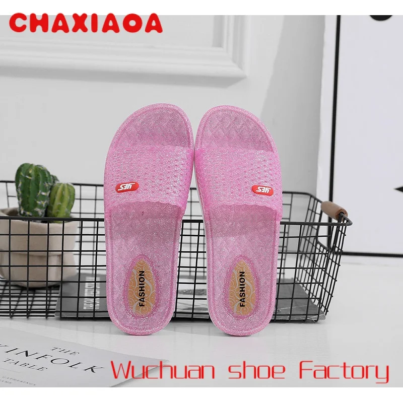 

Summer New Jelly Beach Sandals Bathroom Waterproof Plat Pvc Open-toe Plat Crystal Slippers Slide Shoes