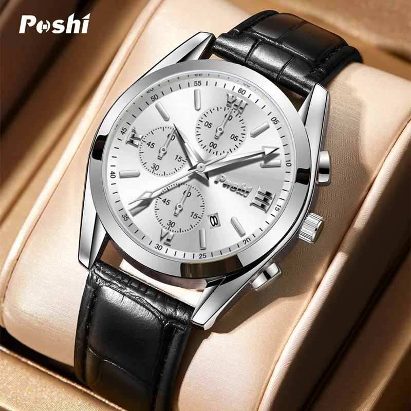 POSHI 926 Men Luxury Stainless Steel Quartz Wristwatches Alloy Strap Dial Round Dials Business Men's Wristwatch for Man