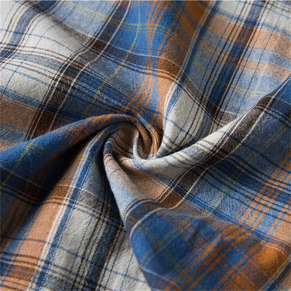 Men 100% Cotton Short Sleeve Plaid Shirt Summer Casual Social Business