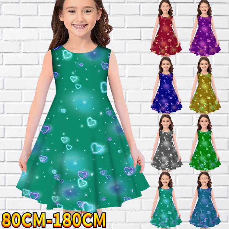 

Kids Little Girls Sleeveless Dress Girls Dress 3D Kids Love Print Daily Casual Cute Sweet Over Knee Sleeveless Dress 80-180CM