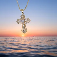 2025 New Gold color Cross Pendant Necklace (One Piece)  Religious  Style Jewelry Fashion Elegant Party Accessory 2