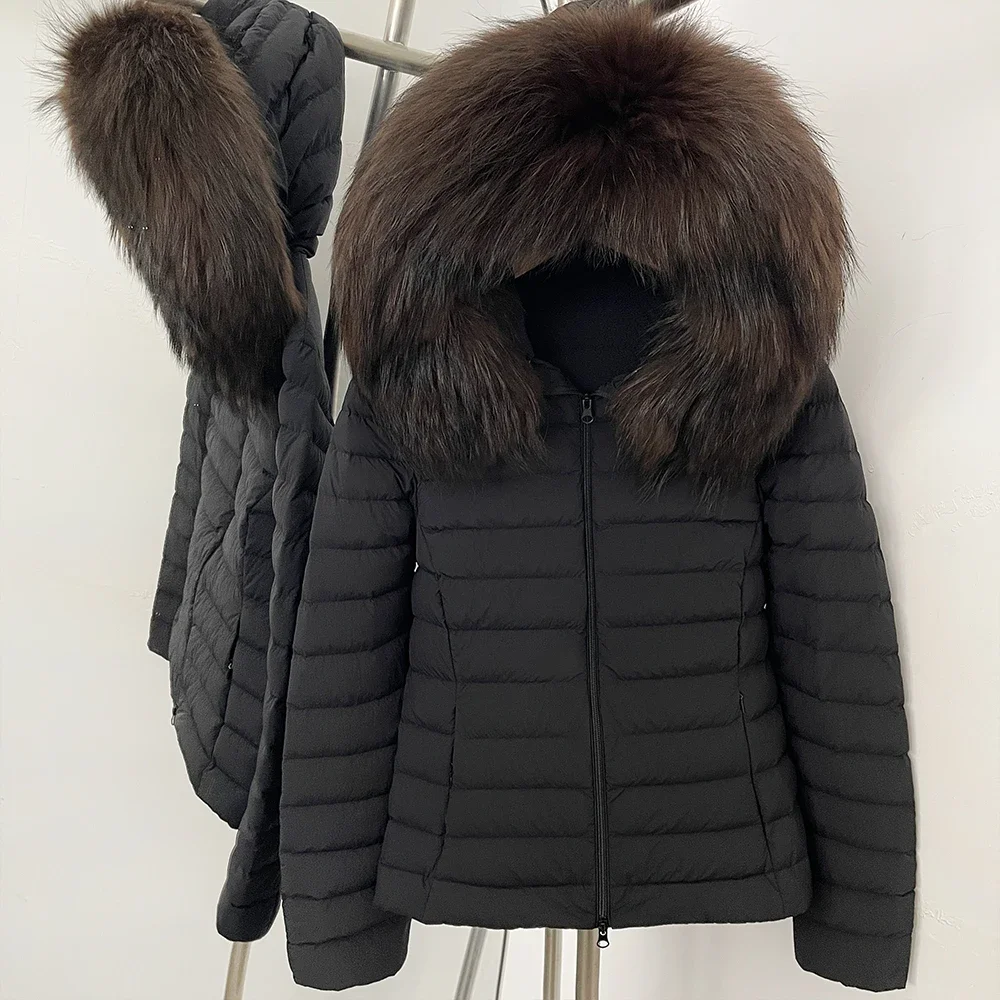 OFTBUY Goose Down Real Fox Fur Collar Lightweight Quilted Zip Up Clothes New Winter Puffer Coat Women Short Hooded Down Jacket