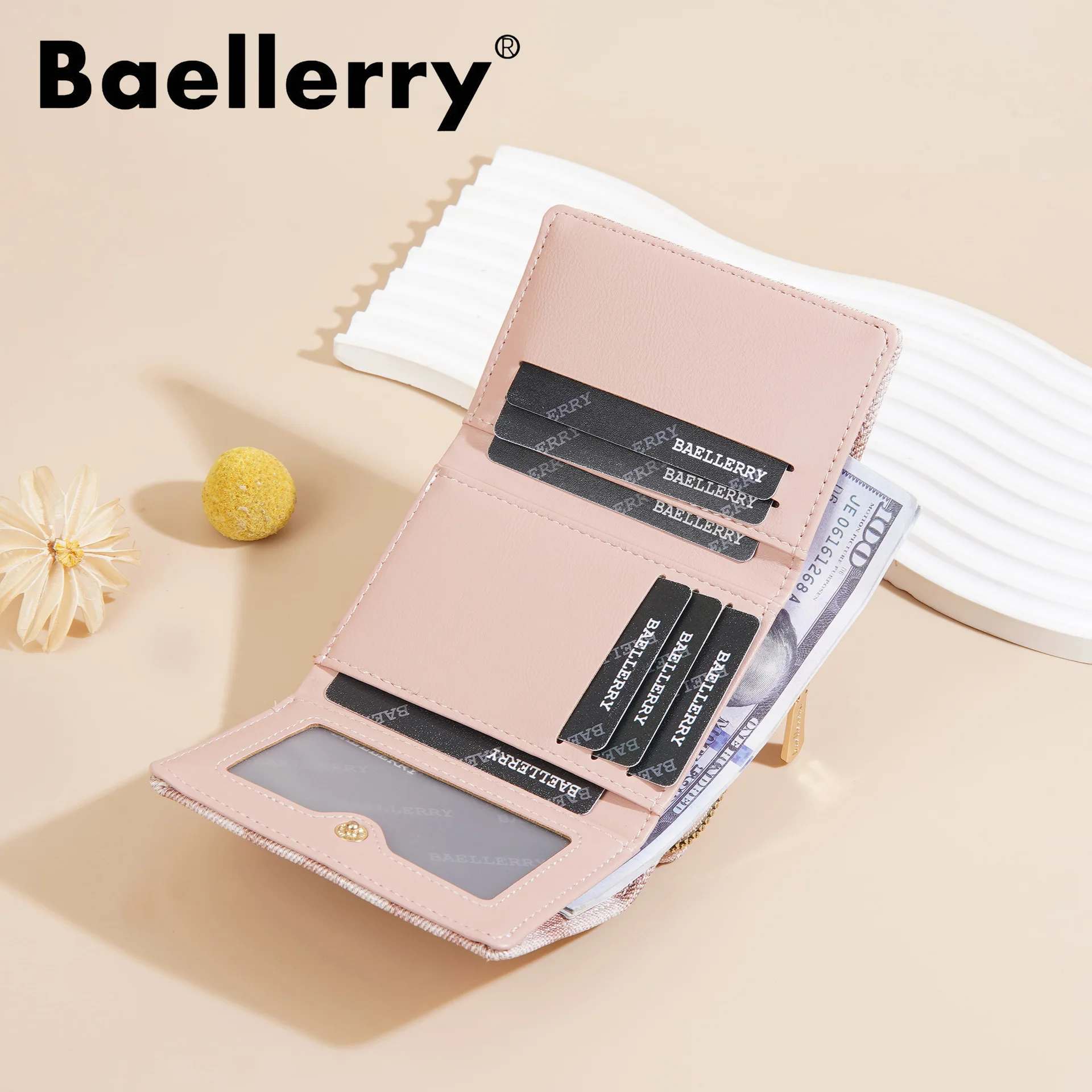 1Pcs/Baellerry Women's Portable Diamond Pattern Short Wallet Multi-Card Slot Design + Zipper Coin Pocket Compact Portable Multifunctional Wallet