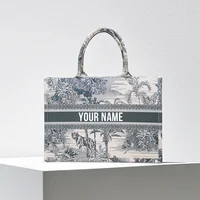 European And American Style Large Capacity Fashionable Printed Flower Handbag Customizable Letter Canvas Book Bag 1