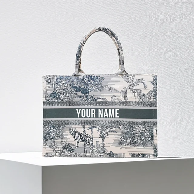 European And American Style Large Capacity Fashionable Printed Flower Handbag Customizable Letter Canvas Book Bag 1