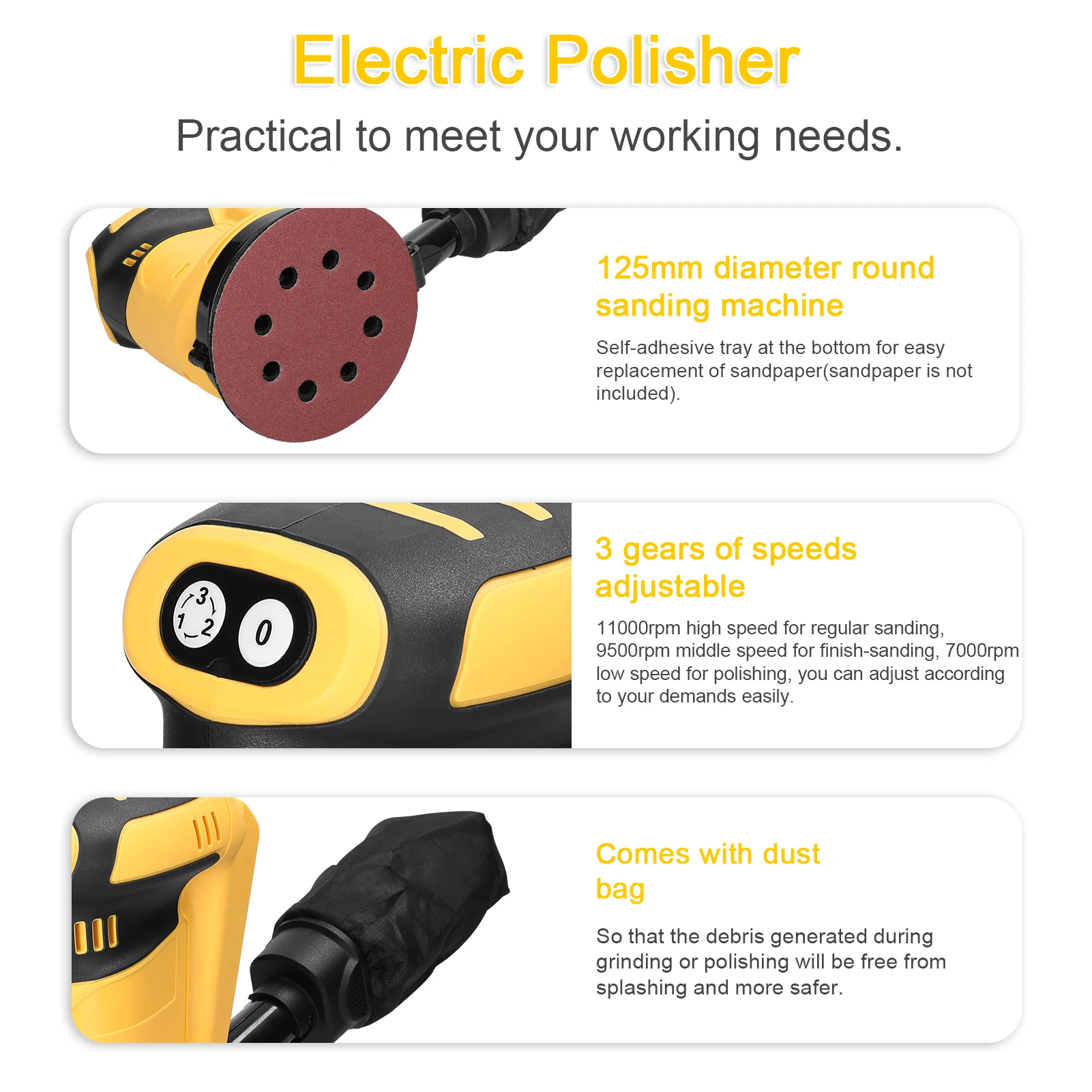 125 mm Orbital Sander Car Polisher Wood and Metal Polisher For Dewalt/Makita Battery Rechargeable Electric 4