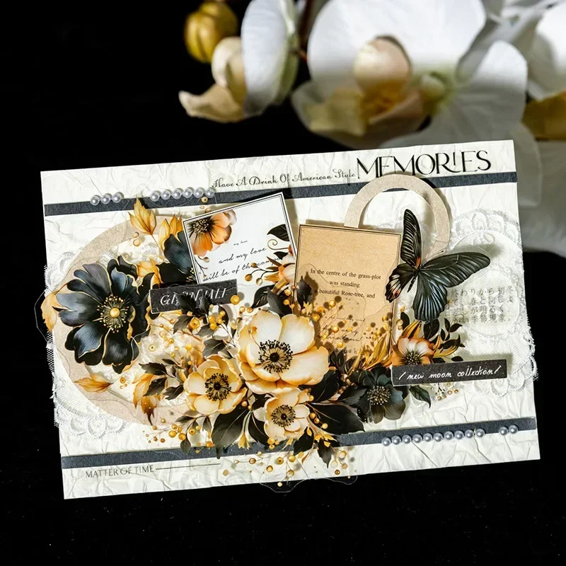 Dark Style Flower Sticker Dark Night Bloom Collection Shadow Moon School Supplies Pack Scrapbook cut 151*101mm 20Pcs
