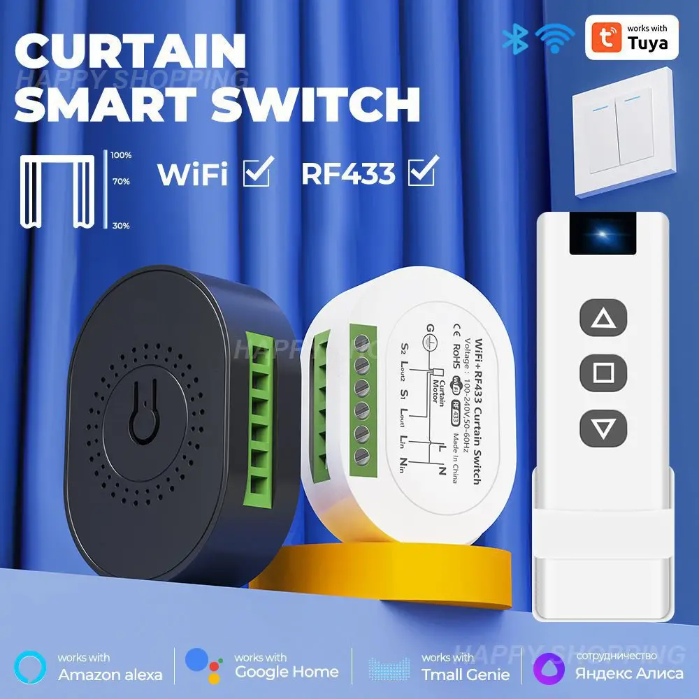 

Tuya Smart Wifi Module RF433 Blind Switch For Roller Shutter Electric Motor Voice Control Works With Alexa Home