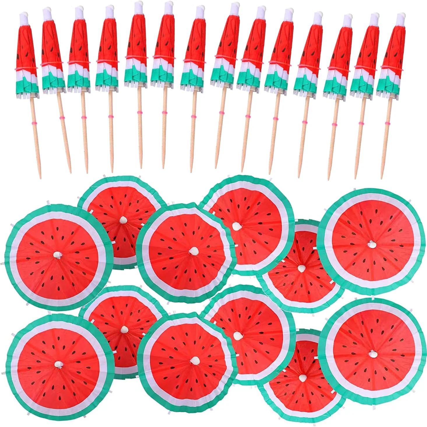 Hawaiianische Papier-Regenschirm-Cocktail-Picks, Cupcake-Topper für den Sommer, tropische Geburtstagsfeier, Dekoration, Zubehör, Lebensmittel-Obst-Picks – Detail 16