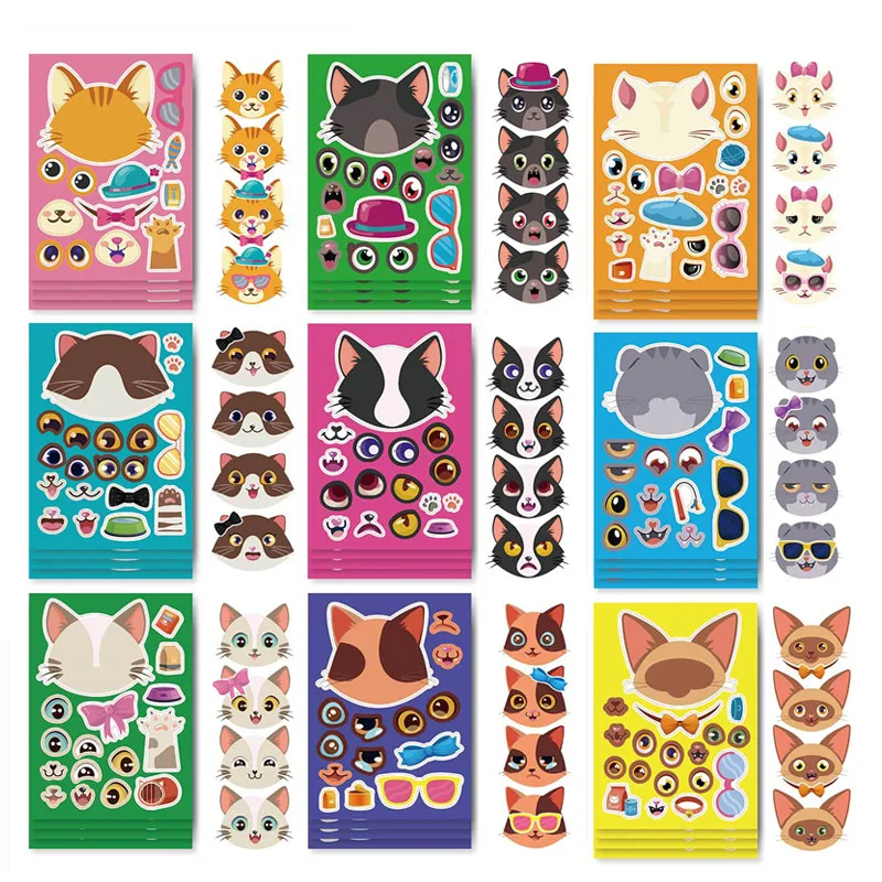 

DIY Lovely Cat Face Stickers for Children Creative 15 Kinds of Make A Face Stickers Kids Jigsaw Puzzle Decals Toys Gifts