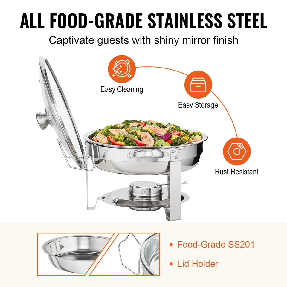 Chafing Dish 2 Pièces - 9L - Acier Inoxydable - Pour Buffet, Mariage, événements - Argent
