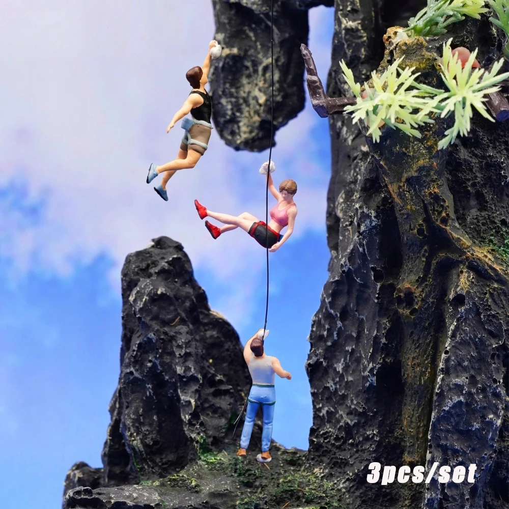 ミニチュア登山と登山家、ジオラマミニチュアフィギュア、人工山モデル