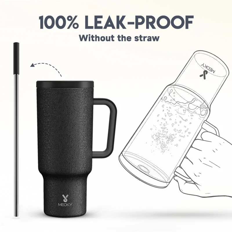 Coffee Cup Tumbler Cup Meoky Tumbler with Handle Straw 40oz/1182ml Thermos Bottle Cold Ice Stainless Steel Simple Car Mug Water Bottle Coffee Cup