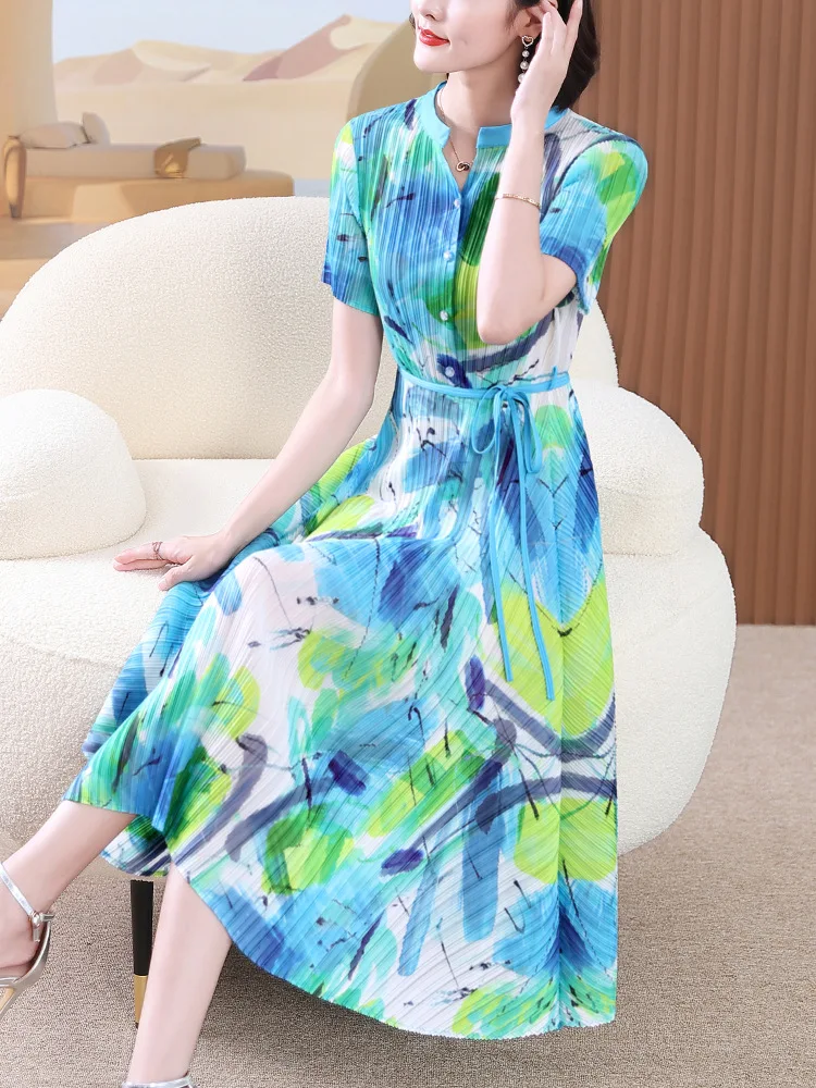 

Floral Dress Women's Summer Fashion Printed Dress 2023 New Pleated Large Size Women's Elegant Long Dress