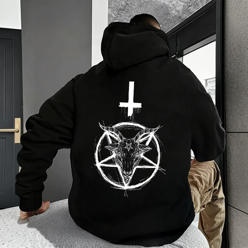 Dämonischer Druck Herren Hoodies 2025, Streetwear, Gothic, Satan, Sweatshirt, 666 Symbol, männlich, Herbst, Winter, Pullover, lässig, Top, Trainingsanzug – Detail 4