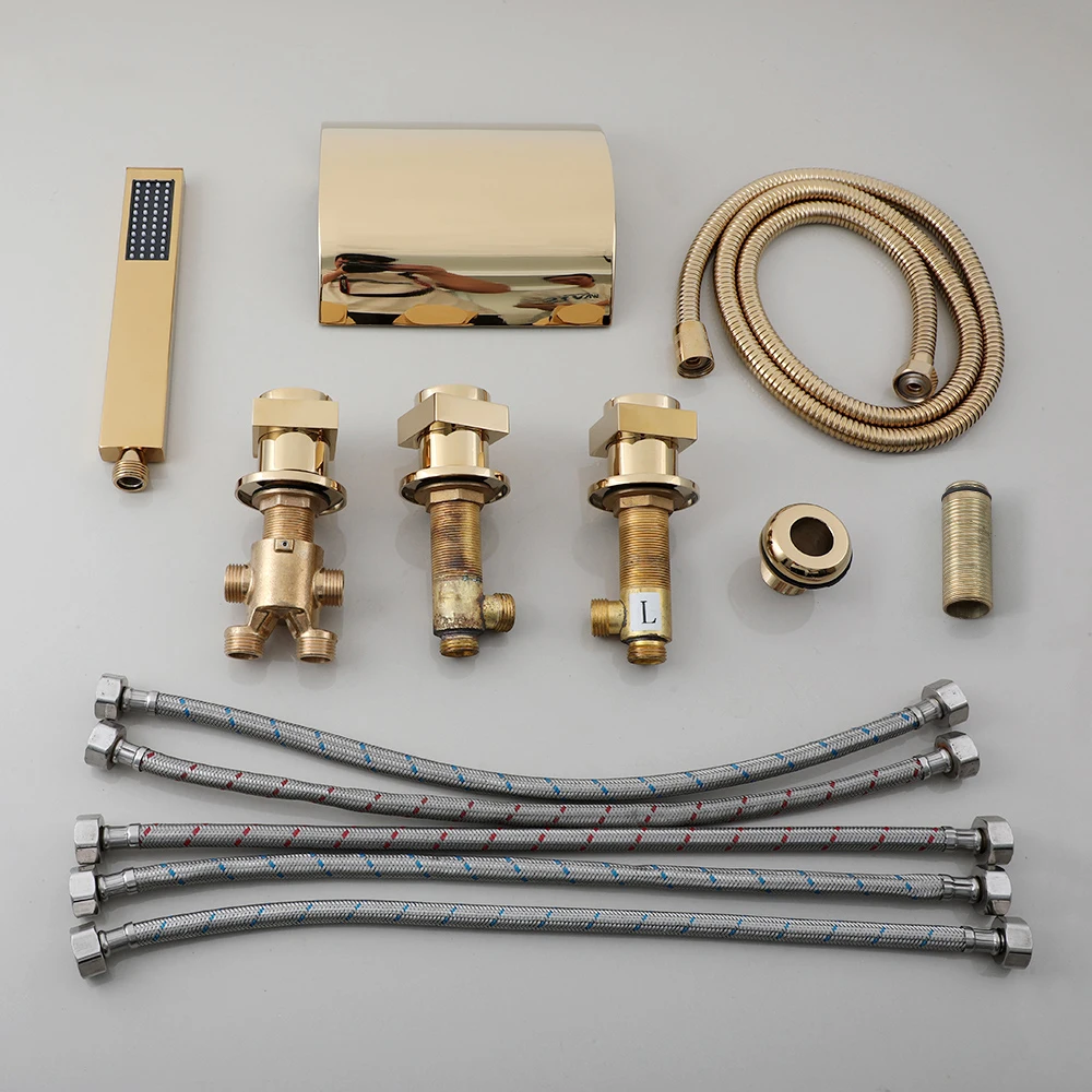 LED Brass Waterfall Filler Faucet with Handheld Shower Bathtub Faucet