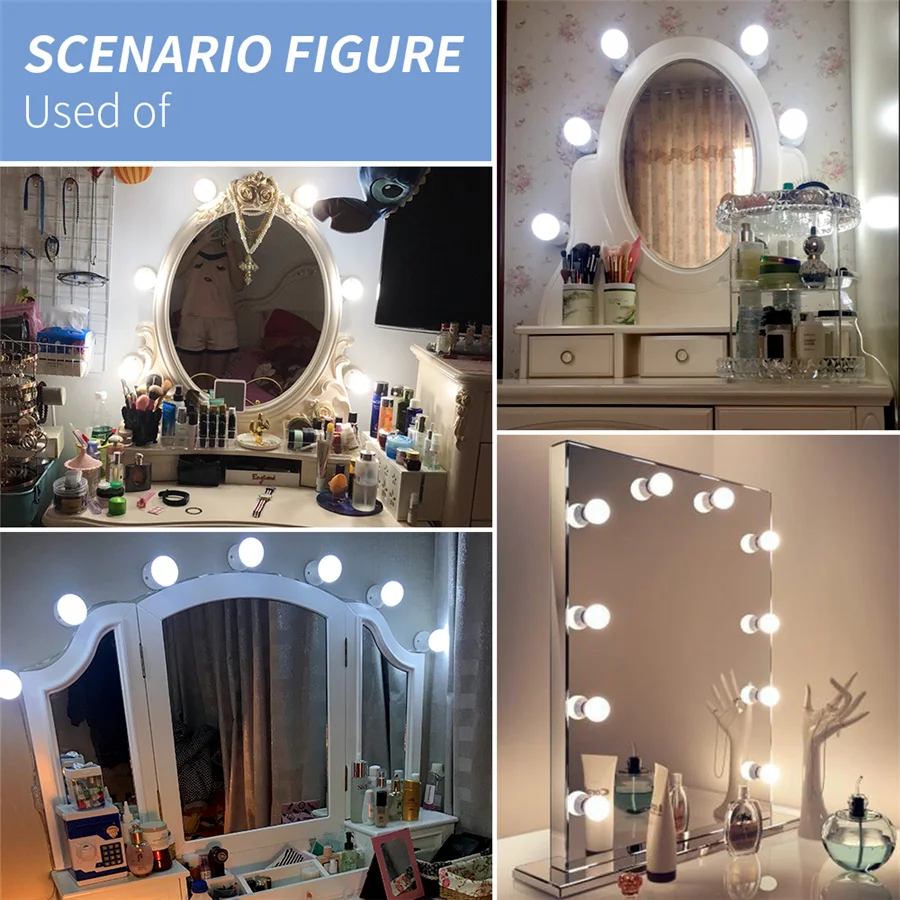 New USB Makeup Mirror Light 3 Modes Stepless Dimmable LED Vanity Lights 5V Wall Lamps 2/6/10/14Bulbs Kit for Dressing Table