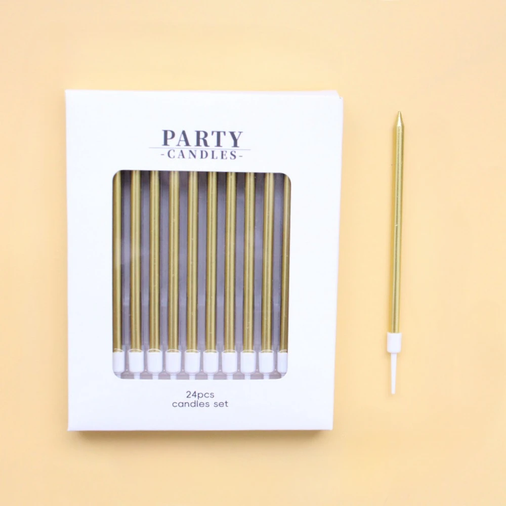 24-teilige metallische Kerze, lange grüne Kerze, Geburtstagskerzen mit Halter, Kuchenkerzen für Hochzeit, Geburtstag, Party-Dekoration – Detail 25