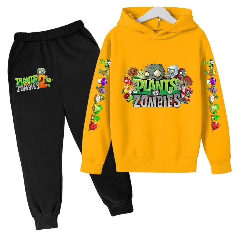 

Kids Clothing 3-13Y Hooded Pullover Popular Game Plants vs. Monster Print Boys/Girls Top/Pants 2P Casual Fun Sports Charming Set