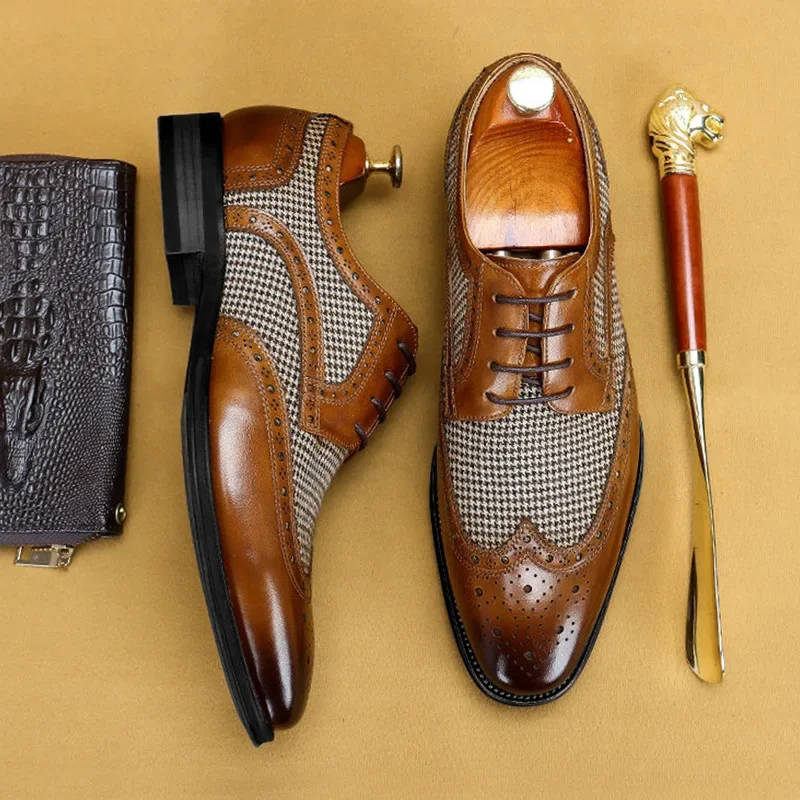 Men's Dress Shoes Leather Ventilation Fashion Bullock Men Shoes Man Male Formal Business Casual Spring Designer For Men