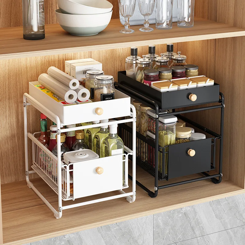 Kitchen Organizer,Stackable Under Sink Cabinets with Sliding Storage  Drawer,Pull Out Cabinets Shelf,Sliding,Countertop Basket - AliExpress