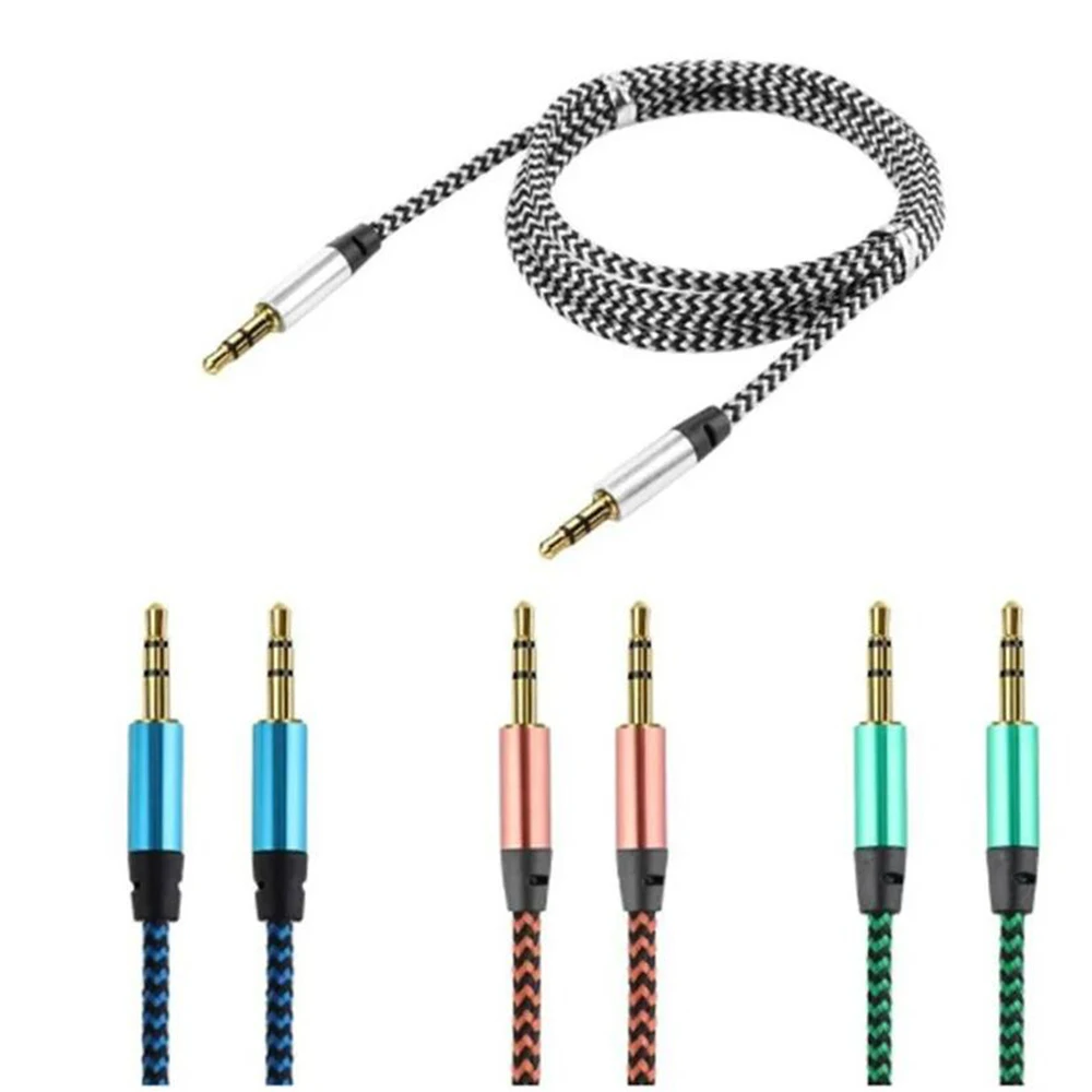 Nylon Jack Aux Cable 1m 3.5 mm to 3.5mm Audio Cable Male to Male Kabel Gold Plug Car Aux Cord for Mobile Phone Connection Car
