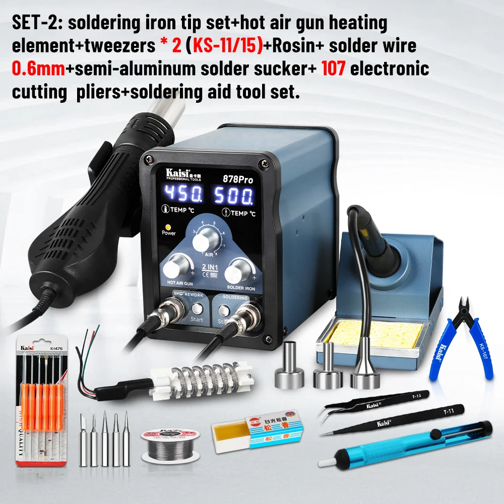 Kaisi 878Pro 700W Soldering Station 2 in 1 Hot Air Gun Solder Station Sleep Mode Electronics Soldering Iron Tools SMD BGA Rework 4